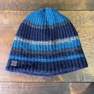 Smartwool Blue Striped Merino Wool Blend Knit Beanie Hat Winter Snow cap Unisex